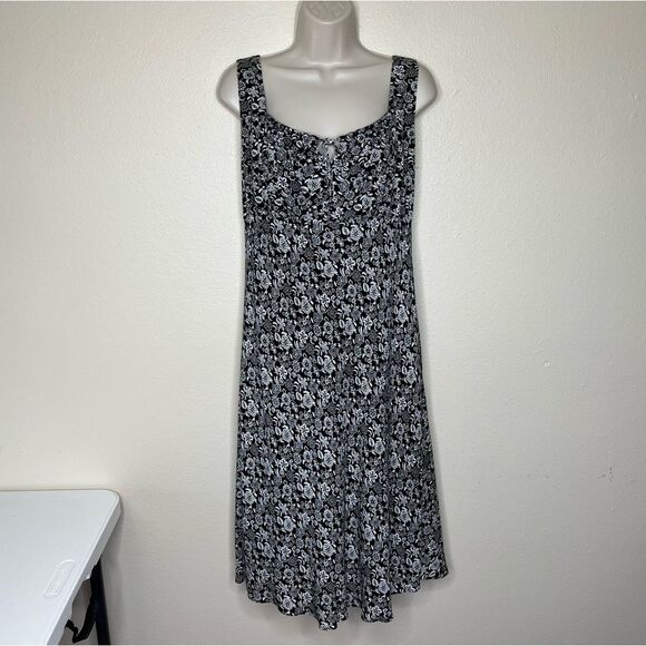 Ann Taylor Loft Black White Floral Keyhole Front Sleeveless Y2K Shift Dress 8 - Picture 14 of 14